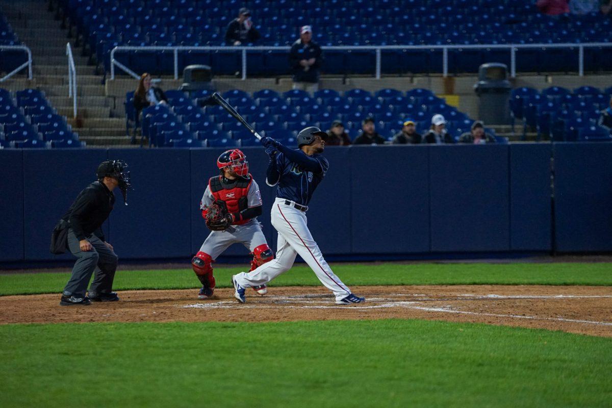 Yasel Antuna during an at-bat on April 20. Antuna would go on to score the game-winning home run for the Blue Rocks. - Photographer / Ashley Craven