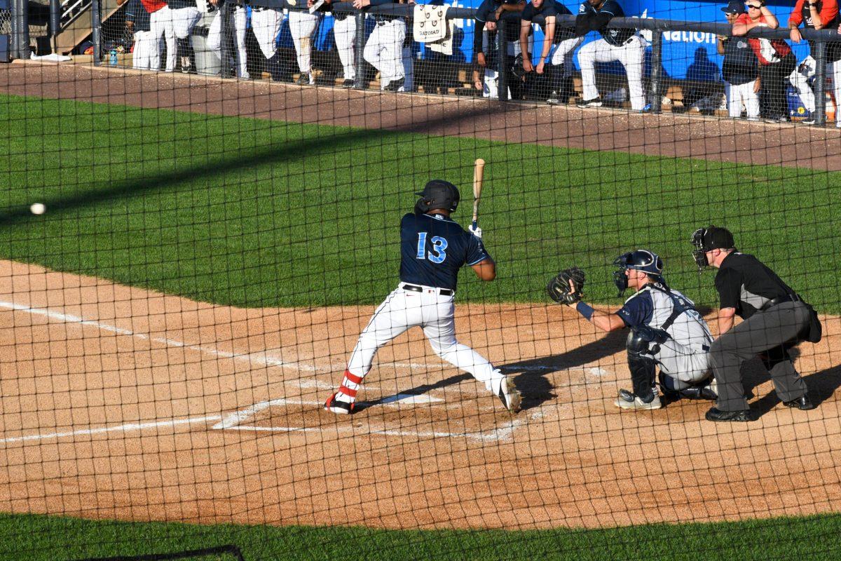 Israel Pineda up at-bat. Pineda would drive in the game winning runs for the Blue Rocks on Sunday afternoon. Friday, June 17, 2022. - Staff Photographer / Tyrese Williams