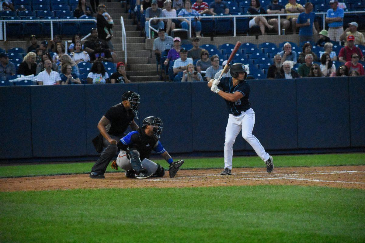 Kevin Strohschein up at bat earlier in the season. Strohschein was the only on to record a hit in the Blue Rocks' loss to the Renegades Saturday night. Saturday, May 28, 2022. - Staff Photographer / Jarquil Young