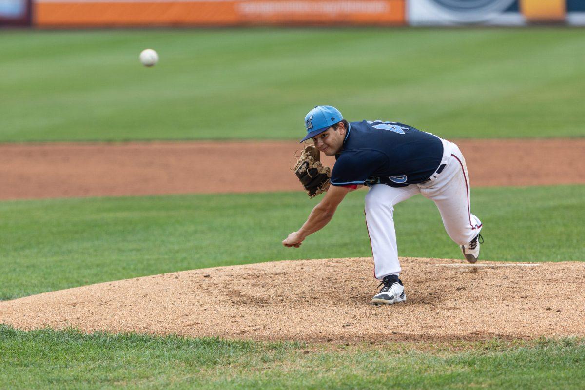 Dustin Saenz throwing a pitch. Saenz gave up seven runs and seven hits in the Blue Rocks' lost Tuesday night. Tuesday, July 26, 2022. - Photo / Ryan Griffith, Wilmington Blue Rocks Photographer 