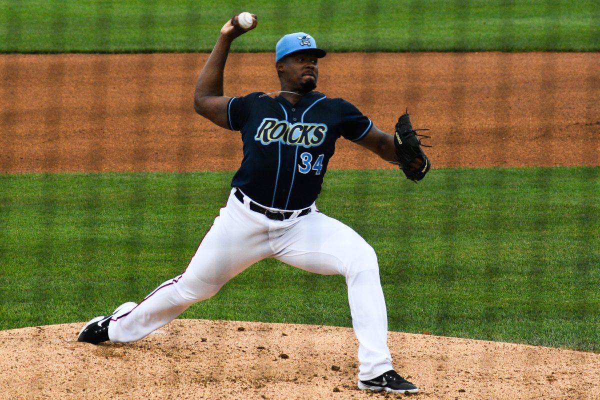 Rodney Theophile throws a pitch earlier this season. Theophile gave up three runs in his outing against the IronBirds on Saturday night. Friday, July 29, 2022. - Staff Photographer / Tyrese Williams