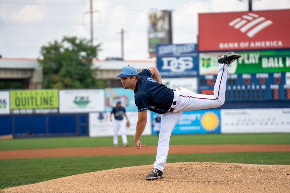 Evan Lee throws a pitch. Lee went three innings allowing one run and one hit in his rehab start for the Wilmington Blue Rocks. Sunday, August 28. - Photo / Joey Nicolo, Wilmington Blue Rocks Photographer