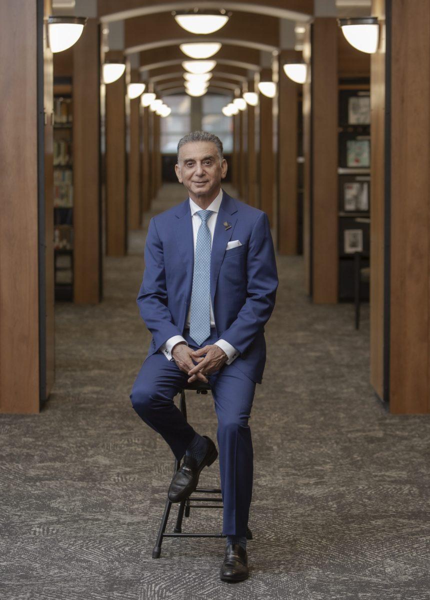 President Ali A. Houshmand inside of Campbell Library. - Photo via Rowan University