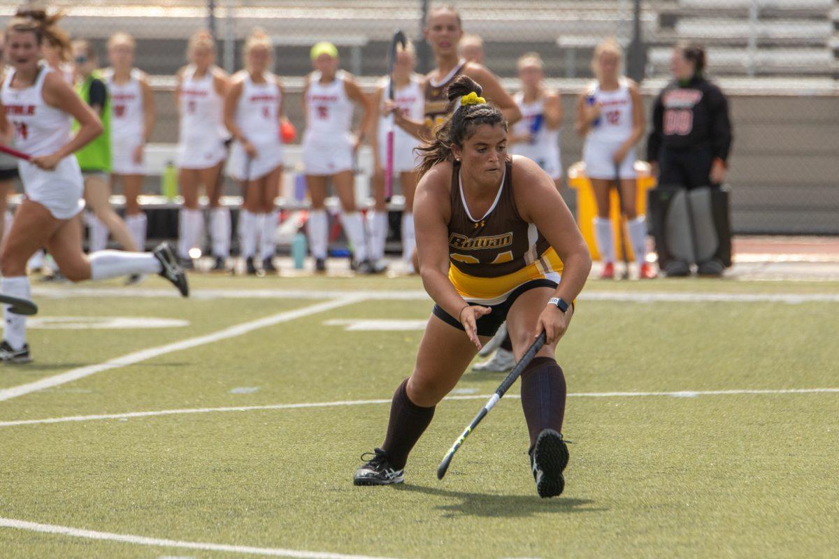 Julia Patrone goes for the ball. Patrone recorded a goal and two assists in their victory over Cabrini. Saturday, Sept. 3, 2022. - Multimedia Editor / Lee Kotzen 