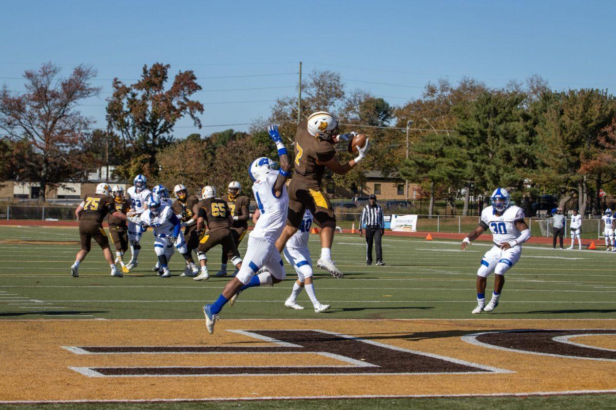 John Maldonado makes a touchdown catch. Maldonado caught the winning touchdown pass this past weekend against Springfield. Saturday, Nov. 6, 2021. - Multimedia Editor / Lee Kotzen