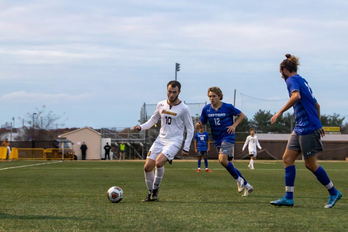 Chad Yates works his way around a defender. Yates currently leads the teams in goals. Sunday, Nov. 14, 2021. - Multimedia Editor / Lee Kotzen