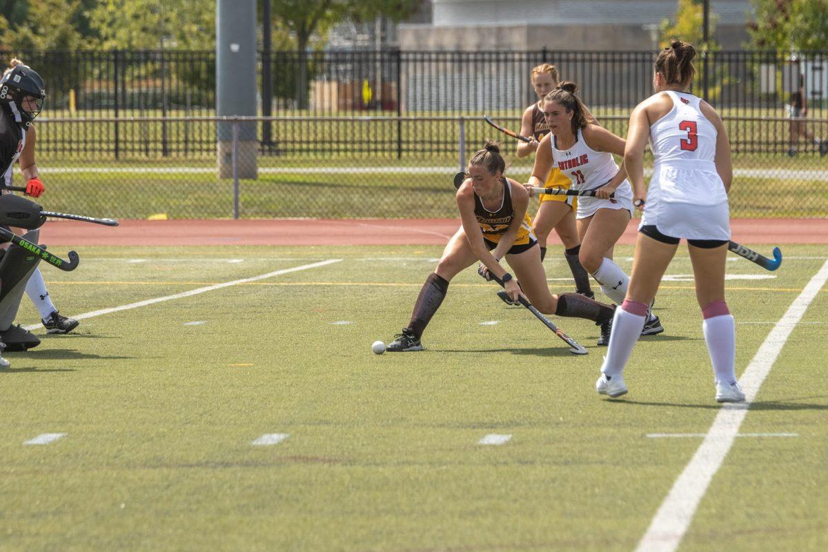 Tess Herman sets up to take a shot. Herman scored two of the four goals against Kean. Saturday, Sept. 3, 2022. - Multimedia Editor / Lee Kotzen