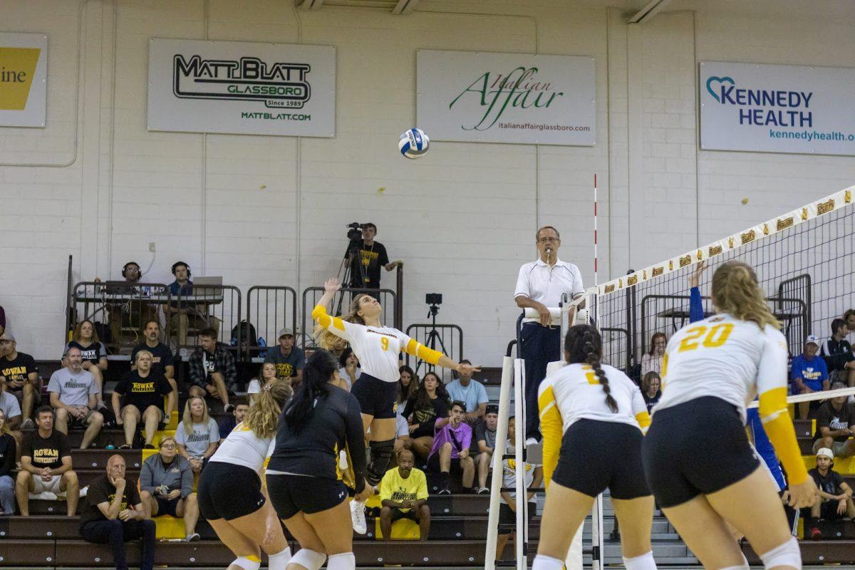 Brianna Newson goes for a kill. Newson led the team in kills 14 against Kean. Saturday, Sept. 10, 2022. - Multimedia Editor / Lee Kotzen