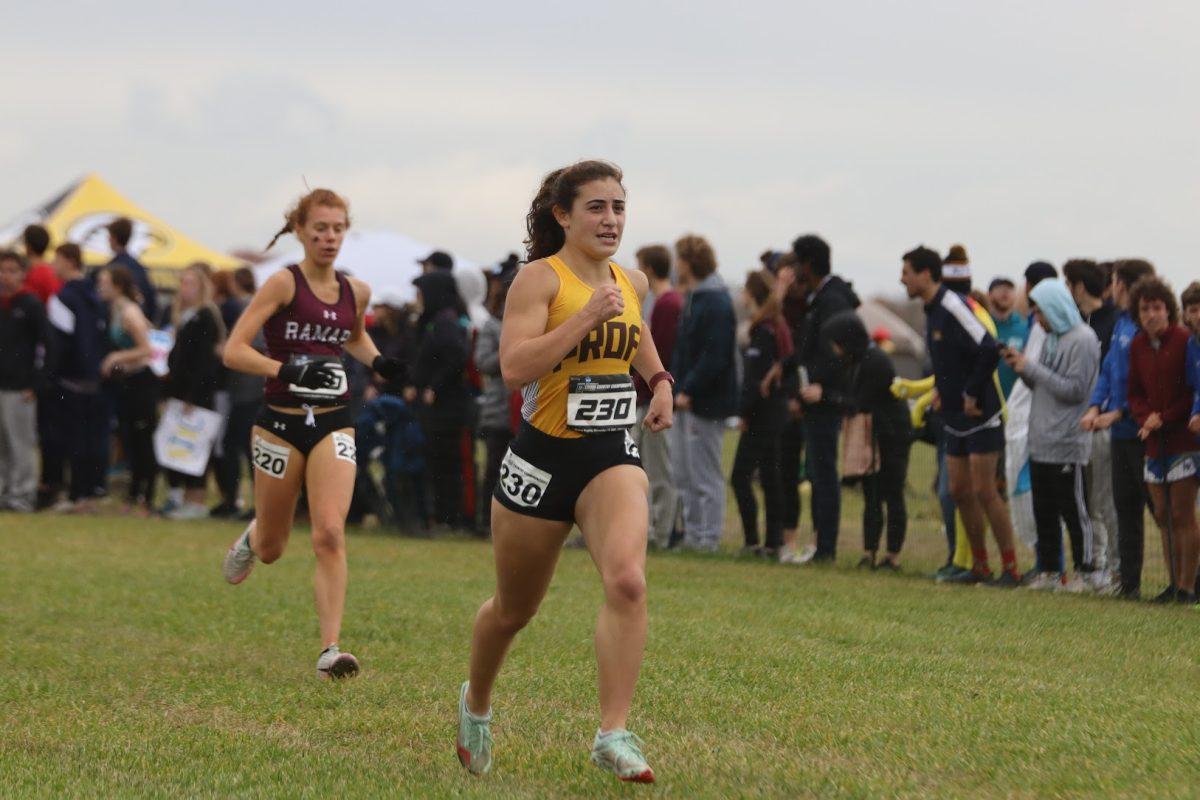 Anna Sasse finishes a meet. Sasse has been the first finisher for the Profs in their last two meets. Saturday, Nov. 13, 2021. - Multimedia Editor / Lee Kotzen