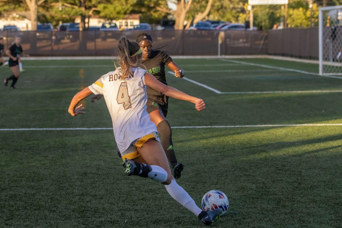 Nina Carlson motions to take a shot. Carlson scored the game winning goal against Montclair State. Wednesday, Sept. 28, 2022. - Multimedia Editor / Lee Kotzen