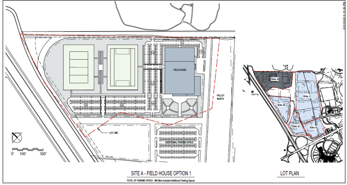 Exhibit "A" Site Plan from Rowan University's Request for Qualifications (RFQ) for the Proposed Regional Sports and Entertainment Field House. Photo via Rowan University.