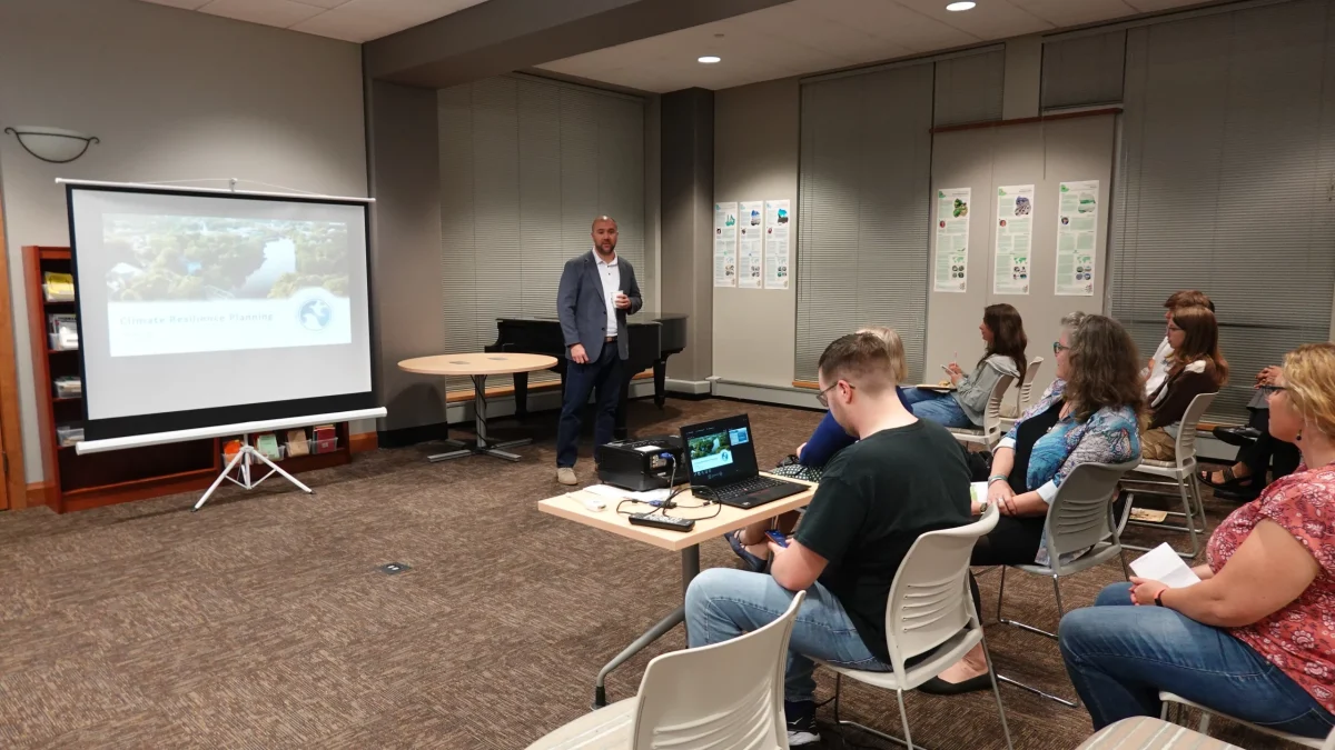 Nick Angarone, New Jersey chief climate resilience officer, tells students about climate-resiliency planning. - Photo  via Mahbubur Meenar, Ph.D.