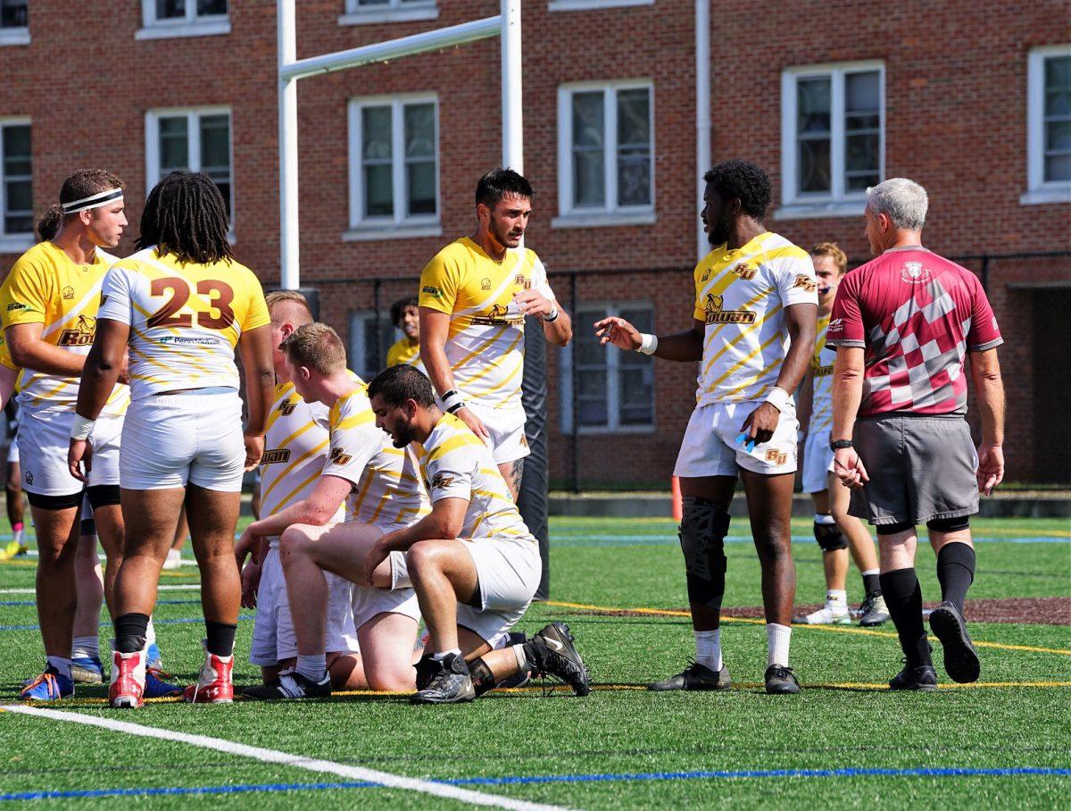 Rowan rugby prepares for a scrum. The team ended the season adding to their losing streak. Saturday, Oct. 1, 2021. - Photo / Ashley Craven