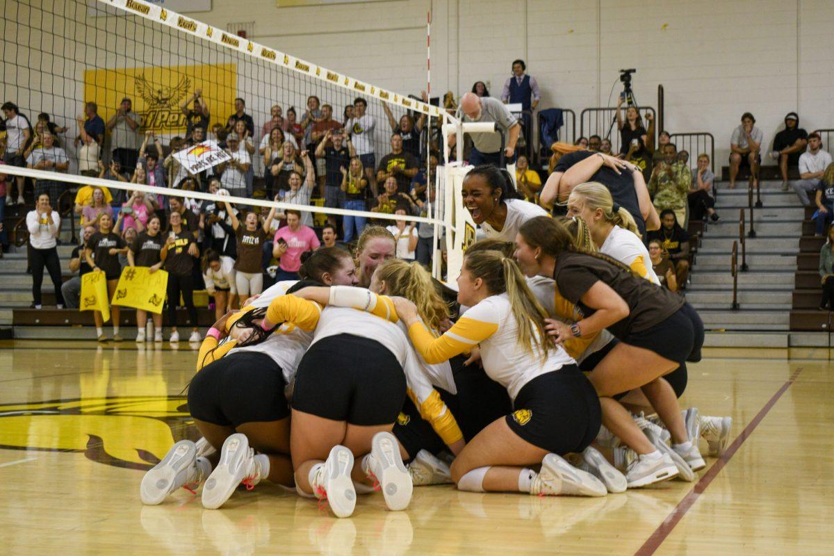 Rowan volleyball celebrates after their championship victory. Volleyball captured their second NJAC Championship in a row against Kean. Saturday, Nov. 5, 2022. - Staff Phtographer / Tyrese Williams