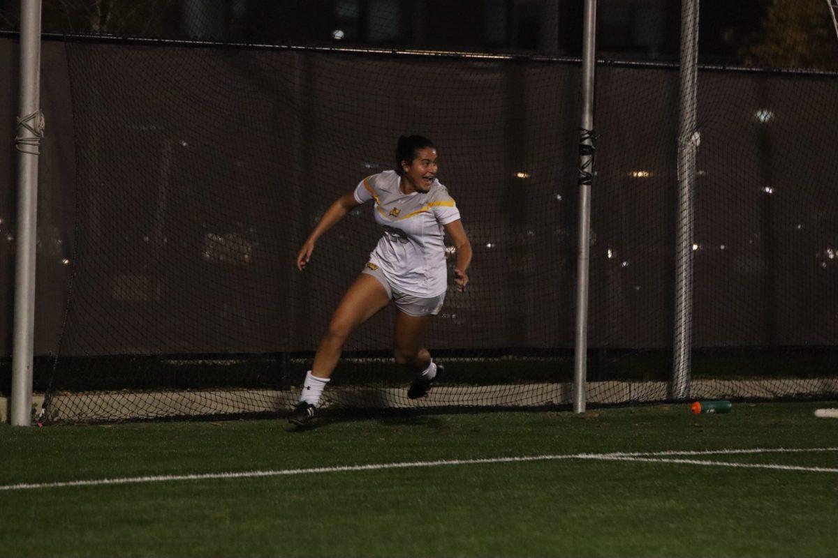 Ava Morales celbrating. Morales scored the game winning goal against TCNJ. Wednesday, Nov. 2, 2022. - Multimedia Editor / Lee Kotzen