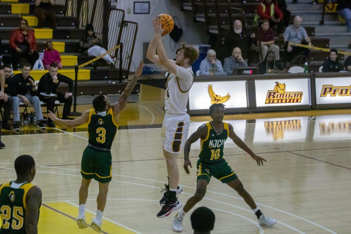 Connor Dickerson takes a jumpshot. Dickerson started the momentum for the Profs against Kean. Wednesday, Jan. 4, 2023. - Multimedia Editor / Lee Kotzen