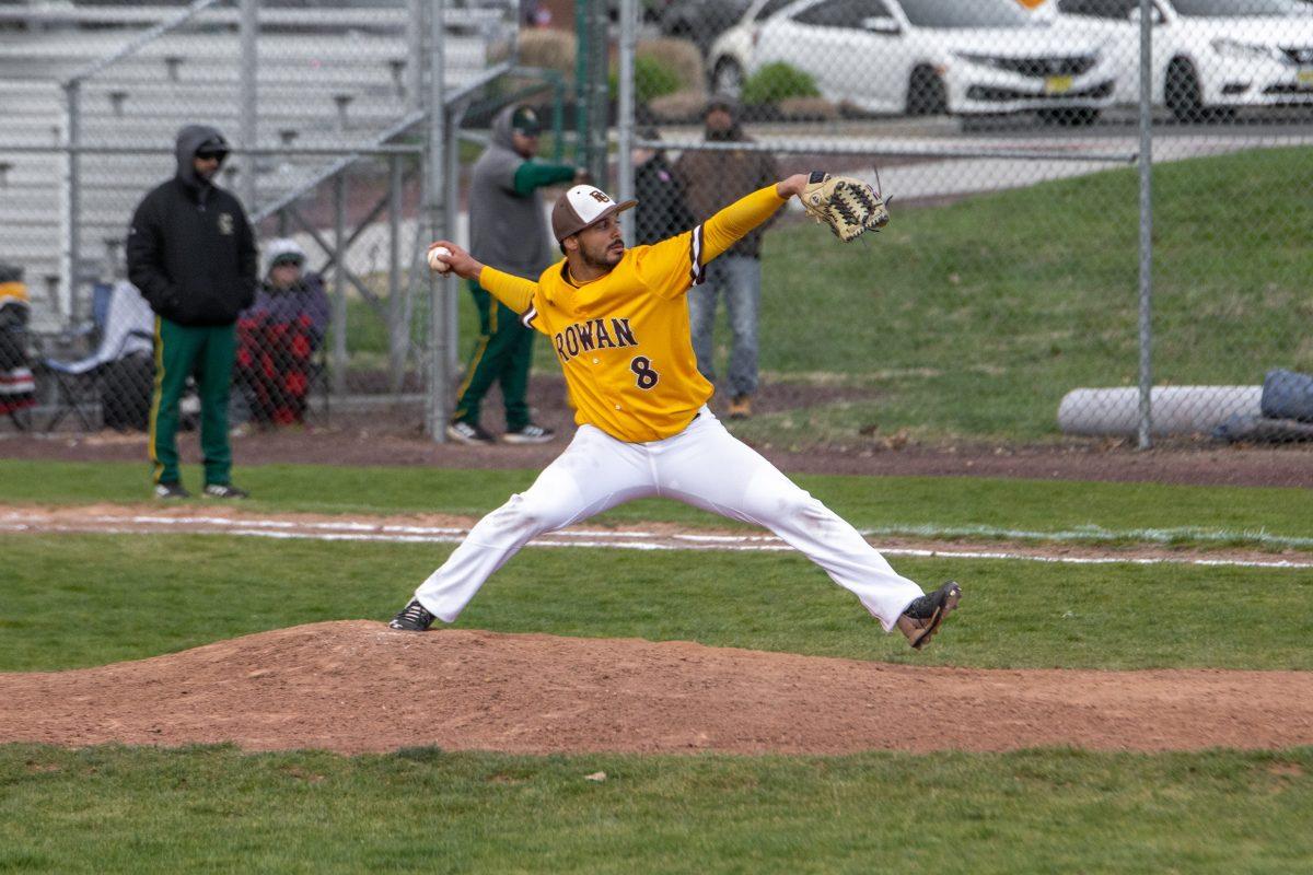 Dylan Maria throws a pitch. Maria hit two home runs and drove in six runs in the Profs three games against Virginia Wesleyan. Sunday, April 10, 2023. - Multimedia Editor / Lee Kotzen