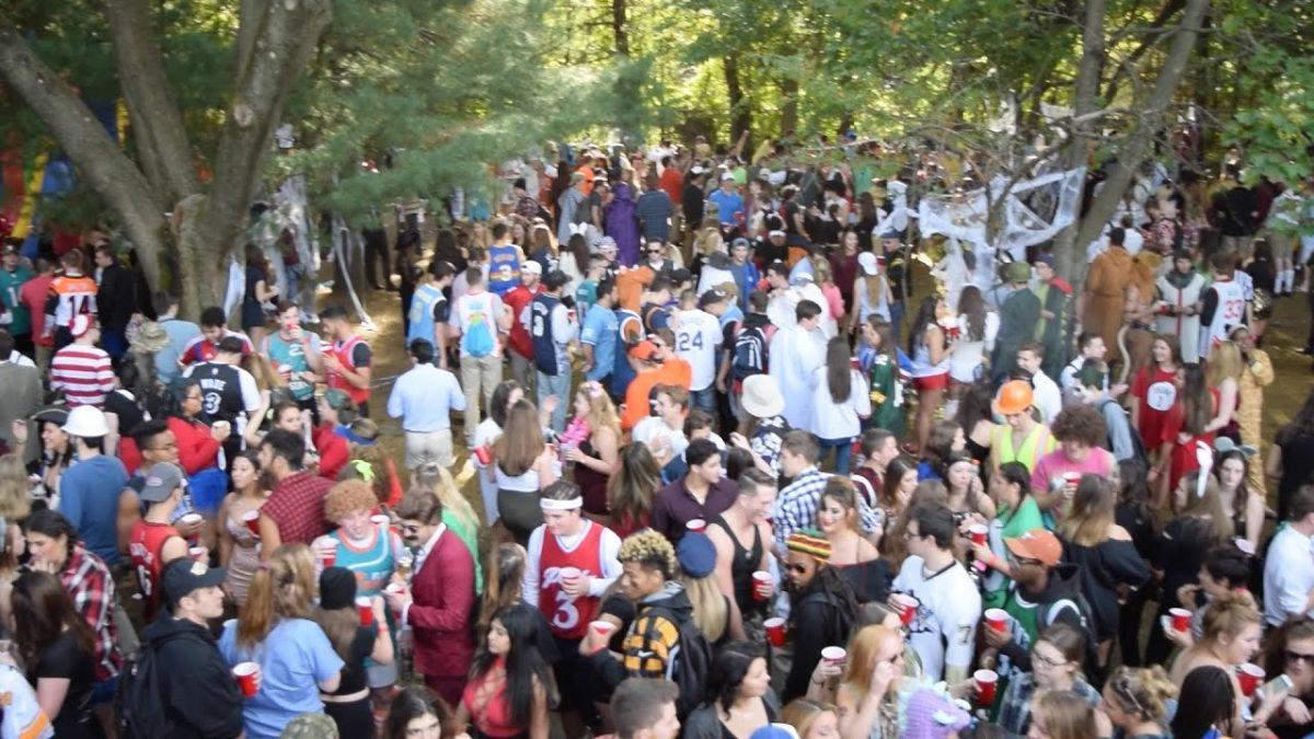 An aerial view of a Halloween dage on Rowan's campus in 2016. - Photo / James Bullock