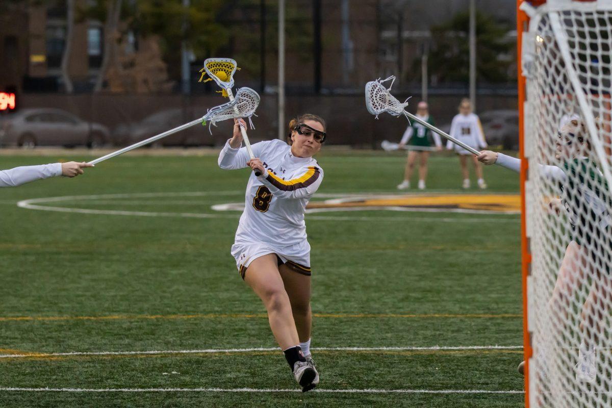 Jamie Cutrera takes a shot. Cutrera scored four goals against Stevenson. Wednesday, March 1, 2023. - Multimedia Editor / Lee Kotzen