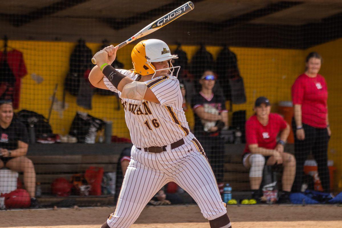 Cat Thomas gets ready to swing her bat. Thomas recorded the game-winning hit in game two of Tuesday's doubleheader against TCNJ. Tuesday, April 4, 2023. - Multimedia Editor / Lee Kotzen