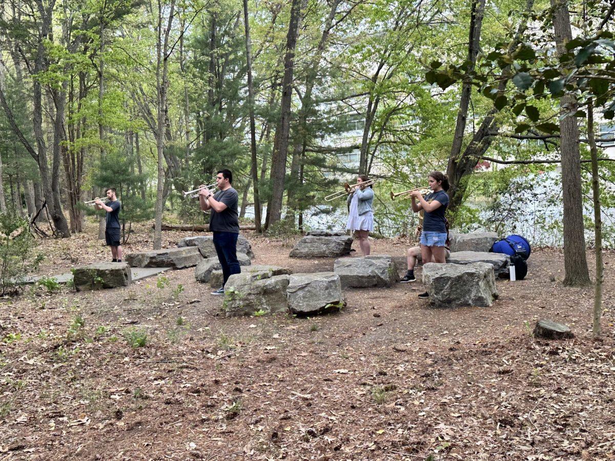 Rowan's Brass Ensemble performing on the meditation walk. - Intern / Bryant Lopez