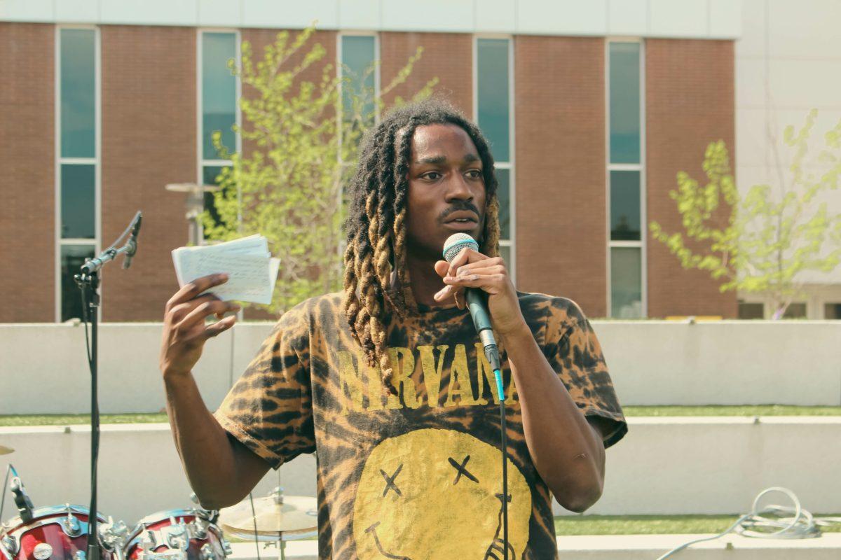 Rowan Progressives Vice President Durwood Pinkett gives his speech at the event. Arts & Entertainment Intern / Al Harmon