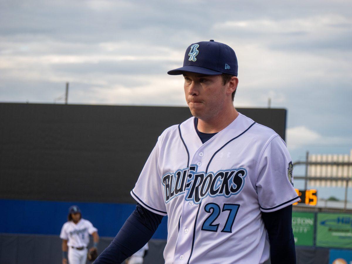 Kyle Luckham makes his way off the mound after his first inning as a starter. Saturday, April 15, 2023. - Photo / Joe Capuyan