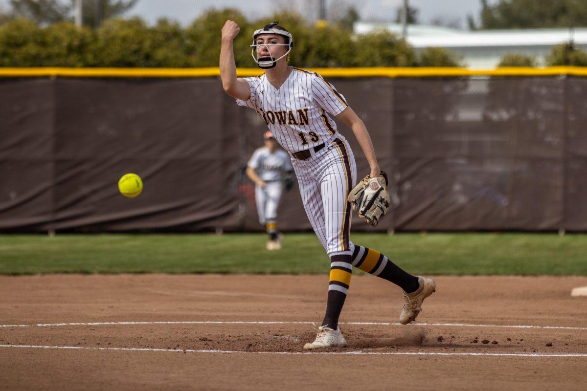 Rylee Lutz throws a pitch. Lutz leads the NJAC in strikeouts (122) and wins (16). Tuesday, April 4, 2023. - Multimedia Editor / Lee Kotzen 