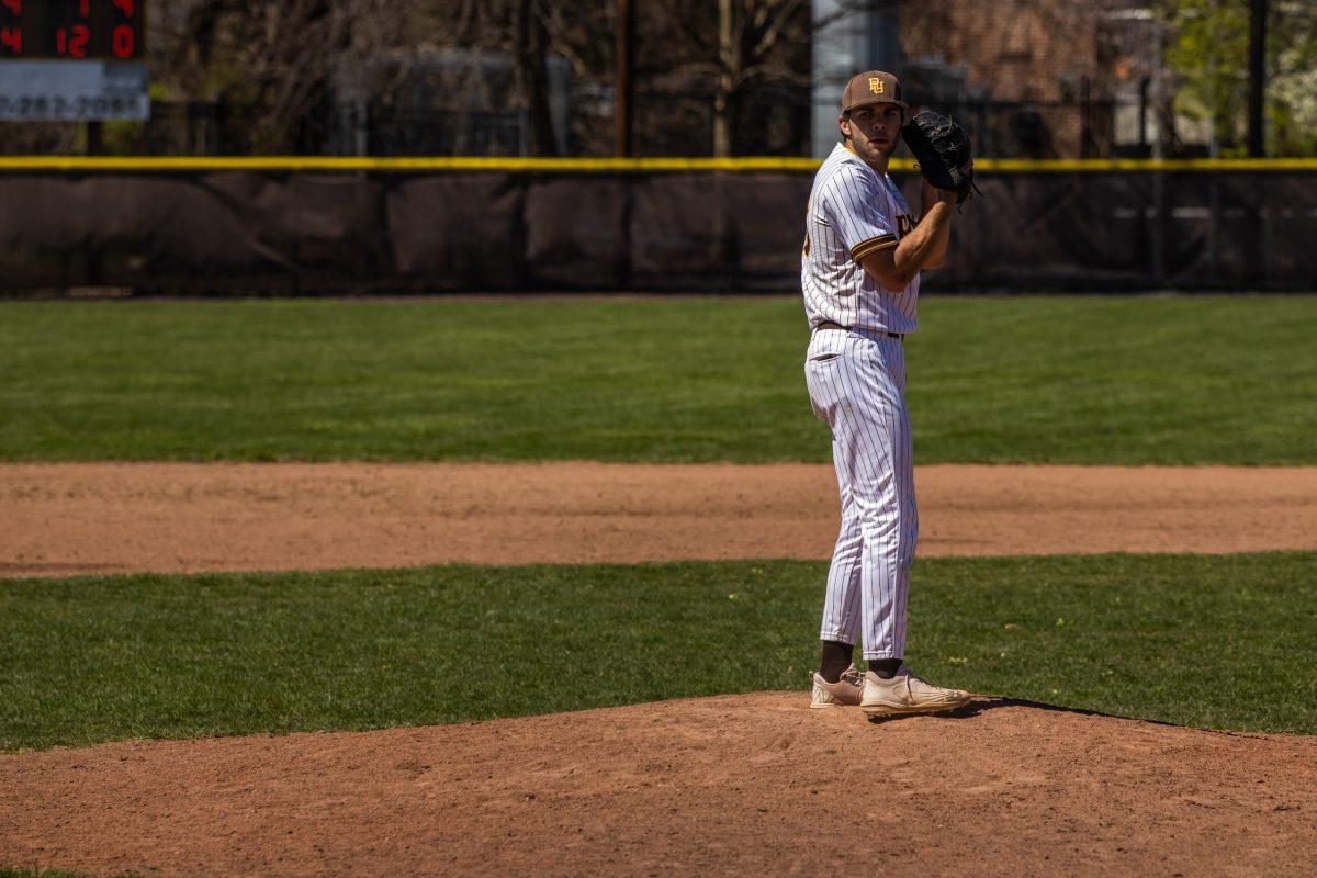 Zach Grace gets ready to pitch. Grace threw a complete game shutout and struck out 12 in Rowan's Game 1 victory. Sunday, April 2, 2023. - Multimedia Editor / Lee Kotzen