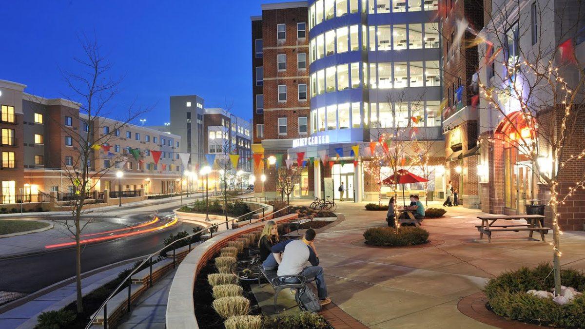 Students gather along Rowan Boulevard, or as students often call it, Robo. - Photo via Rowan University