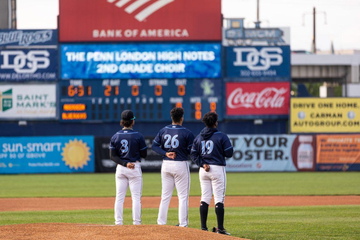 Trey Lipscomb (left), Andry Lara (middle), Leandro Emiliani (right). Thursday, April 27, 2023. - Staff Photographer / Joe Capuyan