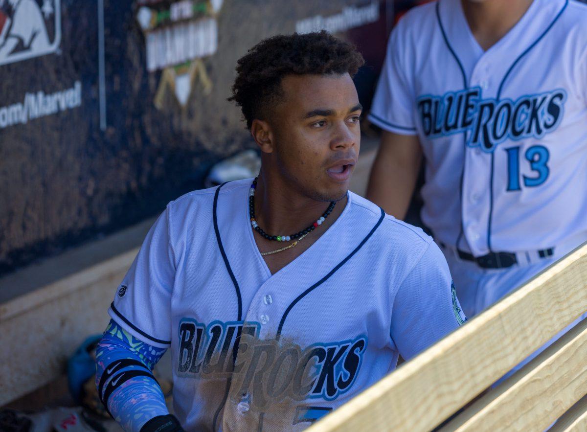 Trey Lipscomb sporting a  dirty jersey in the dugout. Sunday, May 14, 2023. - Staff Photographer / Joe Capuyan