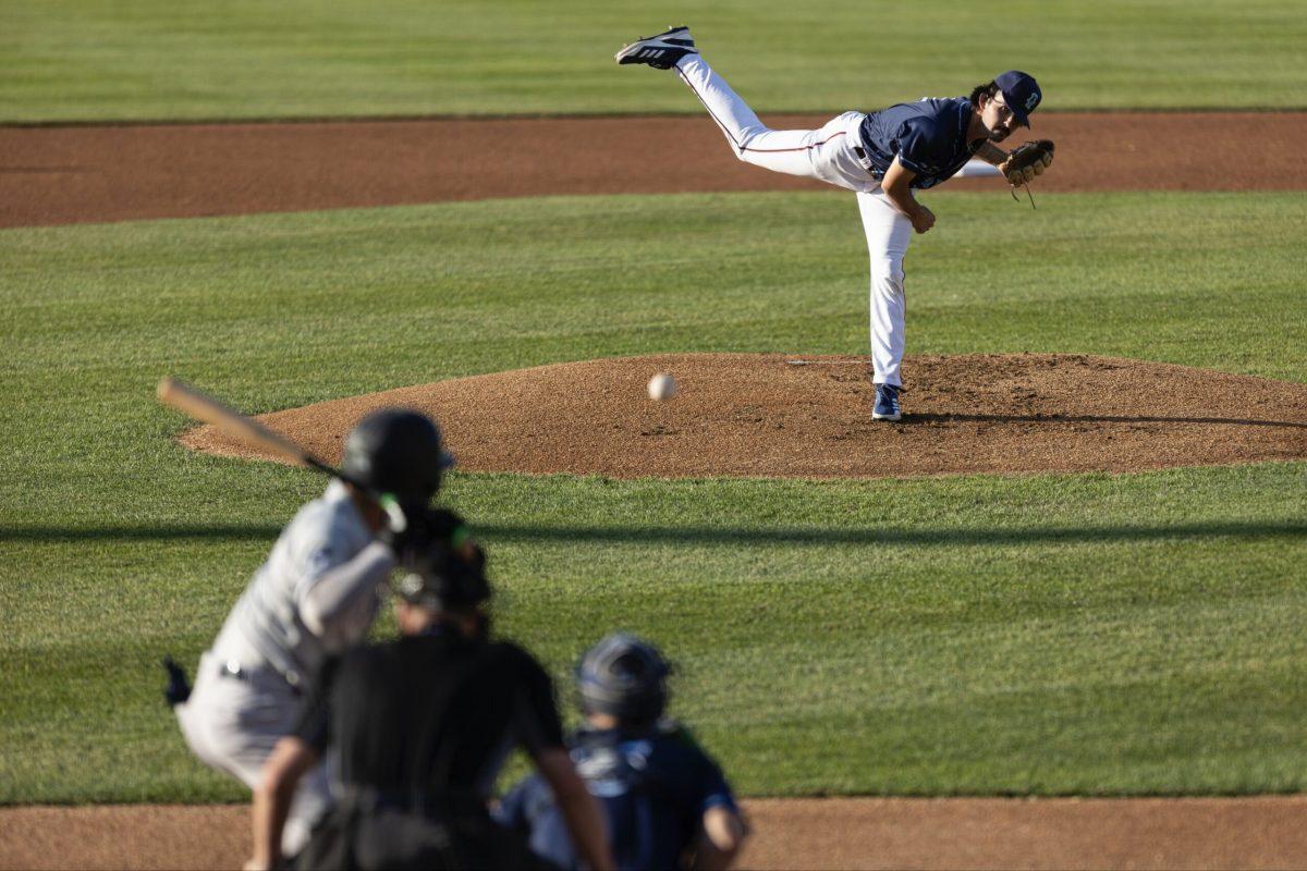 Blue Rocks pitcher Cole Henry on the bump for his first rehab start with the team. Friday, May 26, 2023. Photo via @WilmBlueRocks on Twitter