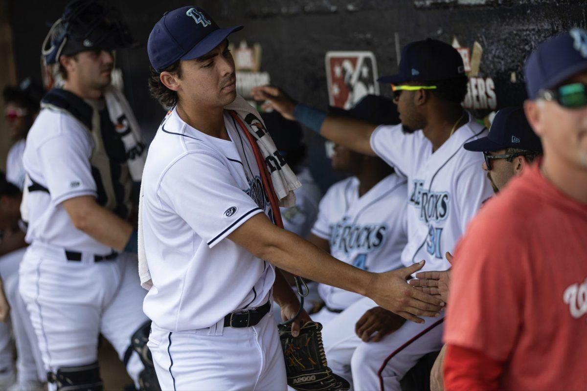 Andrew Alvarez greeted by the dugout before his start. Sunday, August 6, 2023. - Photo via @WilmBlueRocks on X, formerly known as Twitter.