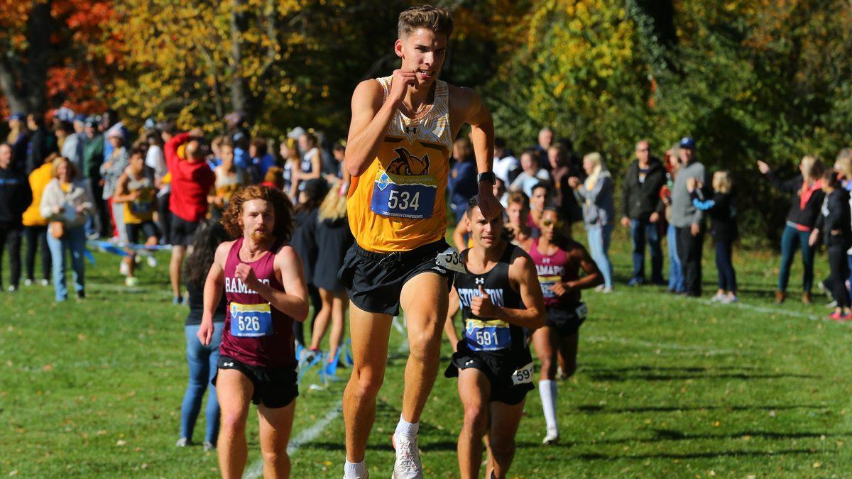 Caleb Clevenger runs in a race. Clevenger recorded a first place finish in the 6k course during Rowan's meet at the Stockton Invitational. - Photo / Rowan Athletics