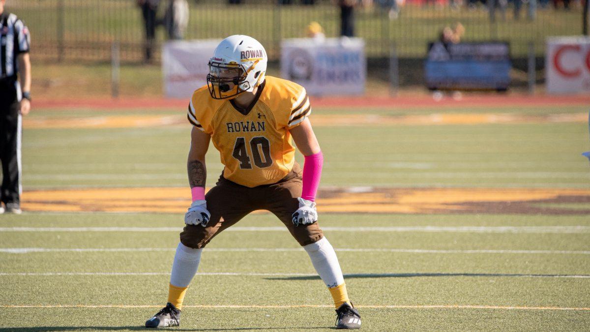 Nick Cerulli gets ready to make a play. Cerulli recorded a 47 yard pick six in Rowan's win against McDaniel. - Photo / Rowan Athletics