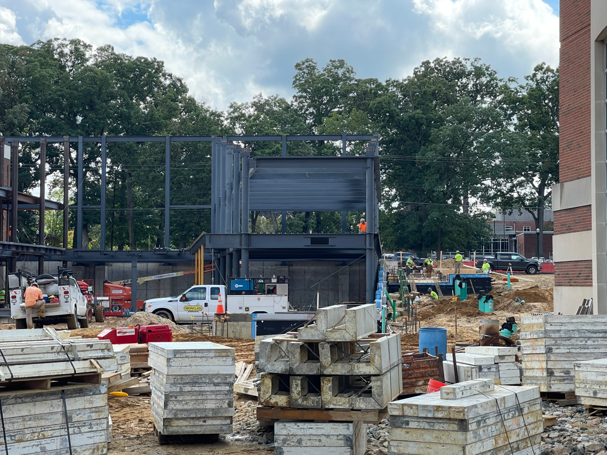 Cinder blocks and concrete slabs lay at the feet of the building shell. - Co-News Editor / Gianna Malgieri