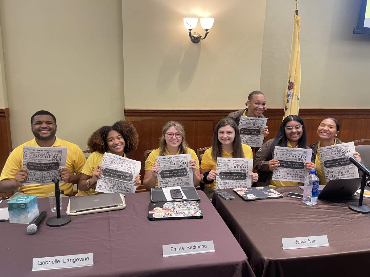 SGA E-board members show off their Whit Cenntennial Special Edition. From left: Estaban Price, Garbielle Langevine, Emma Redmond, Jamie Ivan, Brianna Reagan, Riya Bhatt and Hope Campbell. - Co-News Editor / Gianna Malgieri