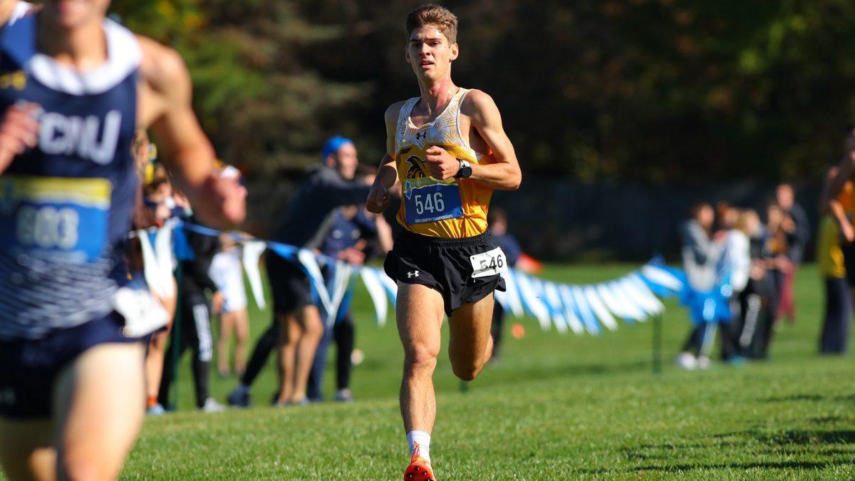 Jacob Riley runs in a race. Riley was selected as the NJAC Runner of the Week. - Photo via Rowan Athletics