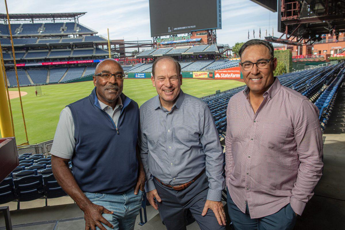 Mike Quick, Neil Hartman, and Ruben Amaro Jr. at Citizen's Bank Park. - Photo via Rowan