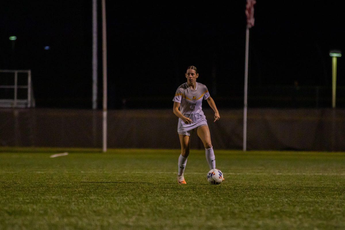 Gabby Dean brings the ball up field. Dean scored two goals in the win over Kean. Wednesday, Sept. 13, 2023. - Photo via Lee Kotzen