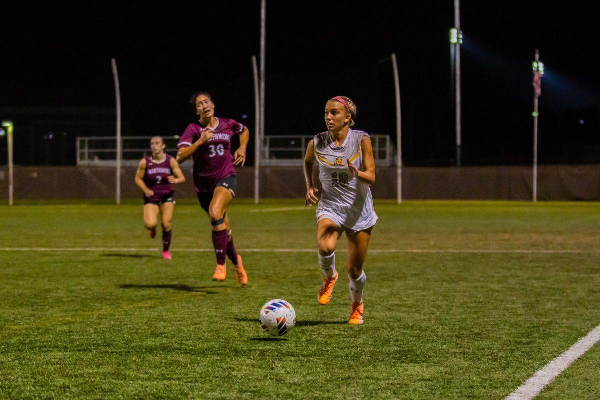 Julianna Giordano, one of the three sets of twins on the team, dribbles the ball up field. Wednesday, Sept. 13, 2023. - Photo via Lee Kotzen