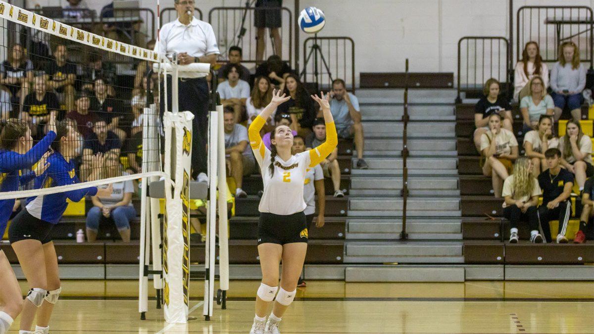 Brooke Adams gets ready to set up a pass. Adams recorded her 3,000th career assist on Tuesday. - Photo via Rowan Athletics