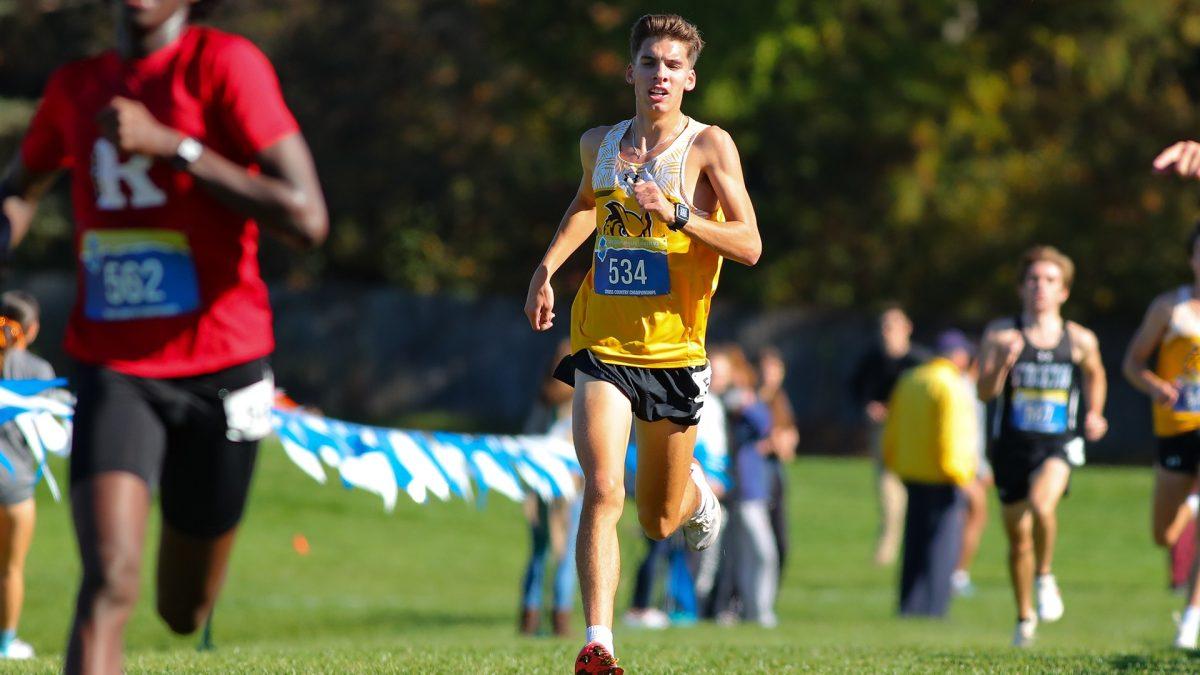 Caleb Clevenger runs in a race. Clevenger is looking forward to competing in the NJAC Championships on Saturday, Oct. 28. - Photo via Rowan Athletics