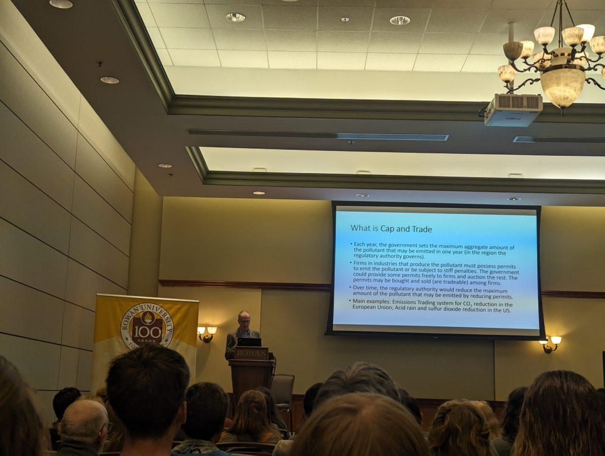 David Tarr gives a presentation on “How to Save the Planet” at the Centennial Lecture Series in the Eynon Ballroom at the Chamberlain Student Center. - Staff Writer / Khansa Samreen