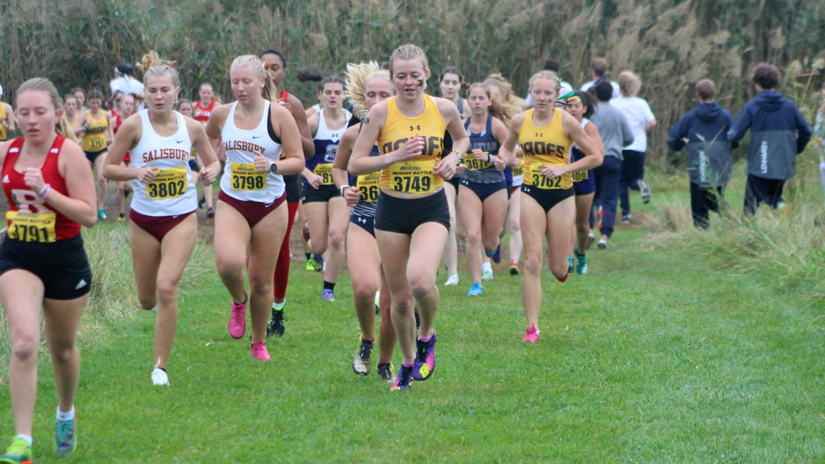 Emily Zanni runs in a race at the Border Battle. Zanni finished on top in the 6k open race, leading the Profs to first place in the team competition. - Photo via Rowan Athletics