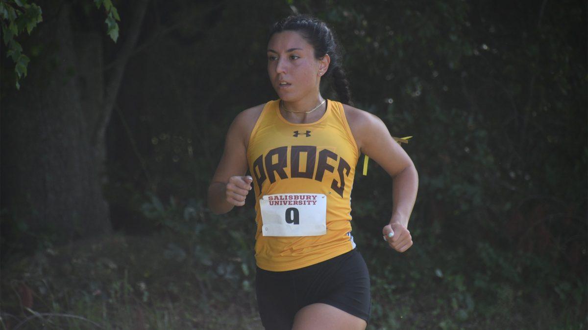 Mia Guerra runs in a race. Guerra was selected to the NJAC All-Conference First Team. - Photo via Rowan Athletics