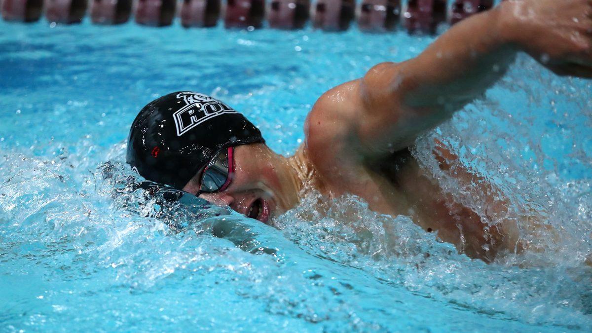 Michael Fracchiolla swims in a meet. Fracchiolla recorded a first-place finish in four separate events. - Photo via Rowan Athletics