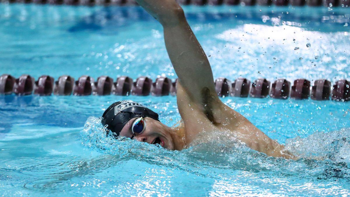 Tobias Cahnbley swims in a meet. Cahnbley recorded one of the top times in the previous meet. - Photo via Rowan Athletics 