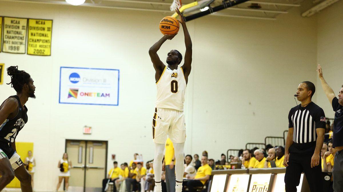 Khalif Meares rises for a jump shot. Meares recorded 25 points in the loss. - Photo via Rowan Athletics